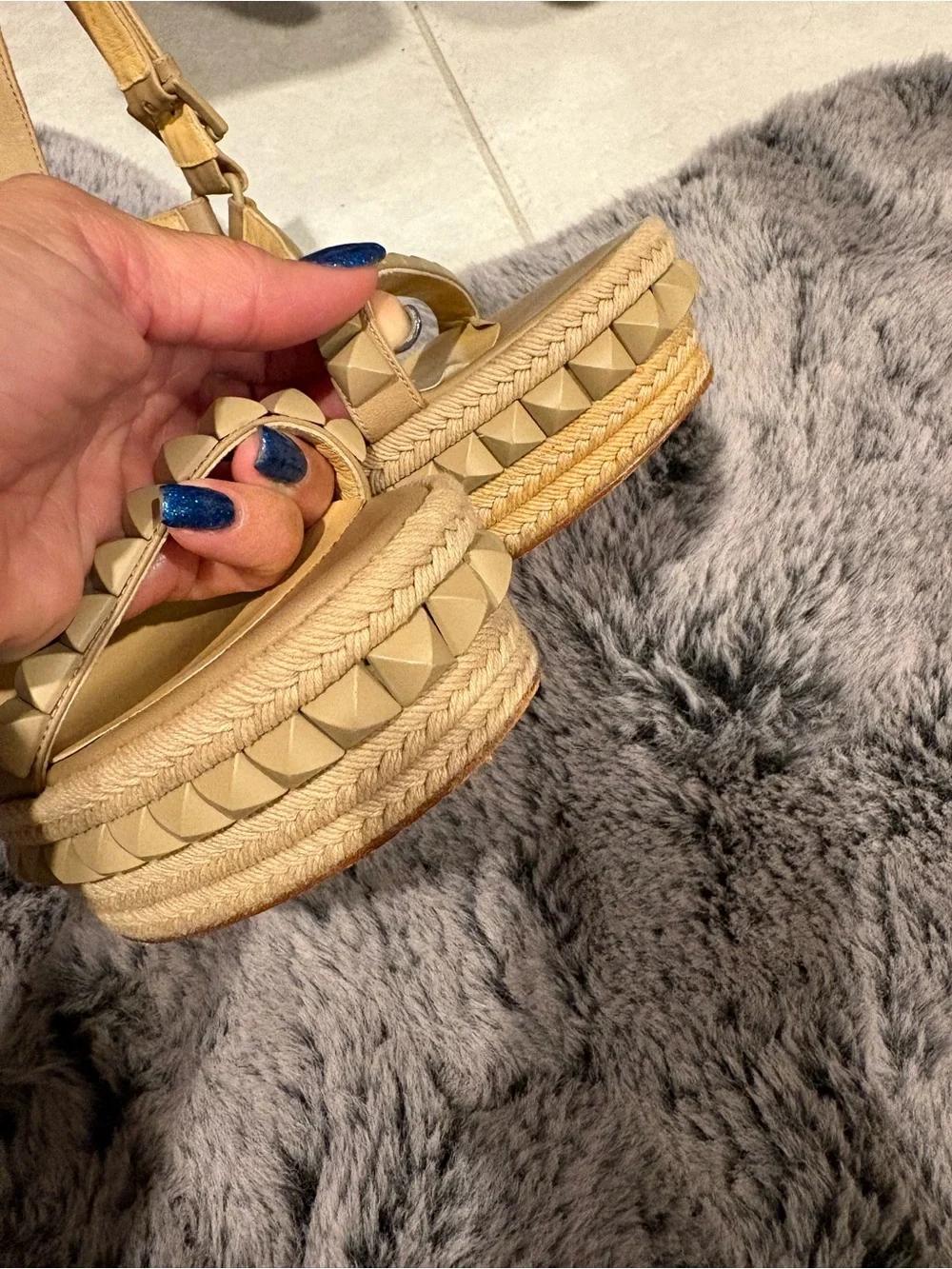 Christian Louboutin  Cataclou leather sandals Beige Studded Espadrille wedge 40